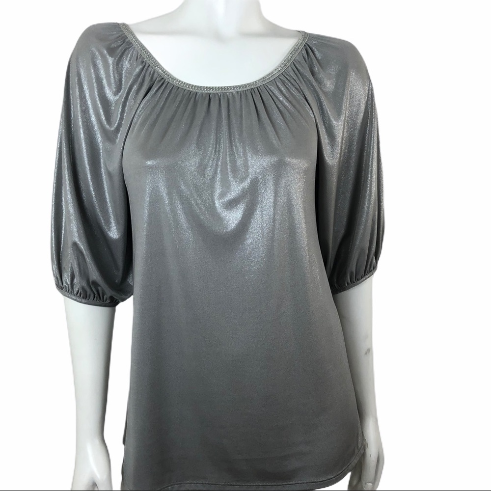 Women's Blouse Top Silver International Concepts Metallic Silver Top